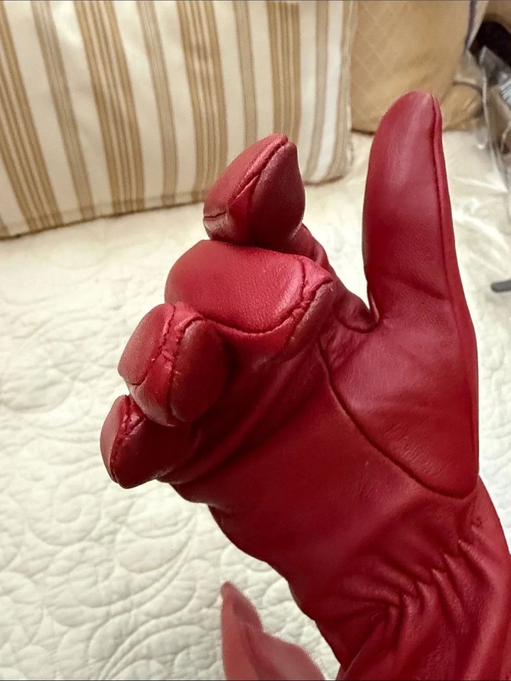 NWOT Charter Club Red Genuine Leather Gloves Wool Cashmere Lined Women’s Size XL